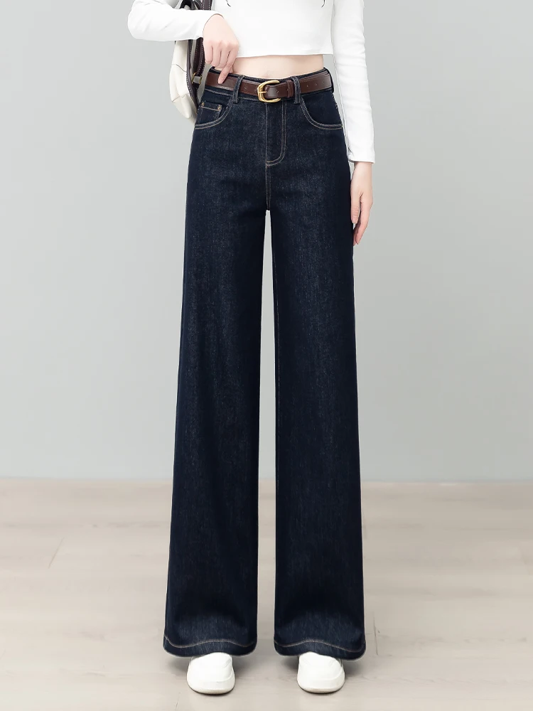 

Женские джинсы Deep Blue Slim Wide Leg из денима, осенне-зимние, утепленные, с высокой талией, на флисе, повседневные, прямого кроя