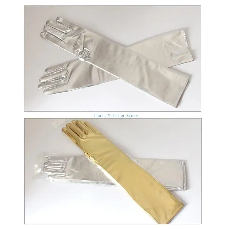 L5yb Gants longs métalliques pour le dîner Robe Gants Gants Couleur solide Élastique Christmas Halloween Femmes