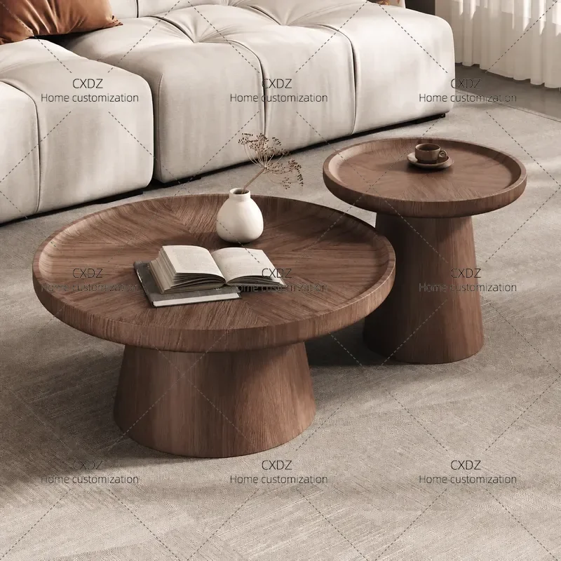 Nordic Ash Wood Round Coffee Table Set Solid Wood Side Table for Living Room Household Furniture Medium Size Ancient Style