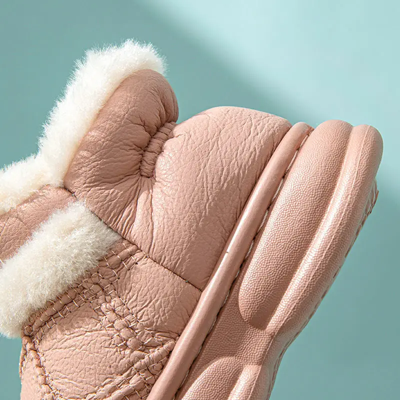 Zapatillas a cuadros para niños y niñas, zapatos de interior de cuero PU, gruesos, cálidos, de felpa, fondo suave, Invierno