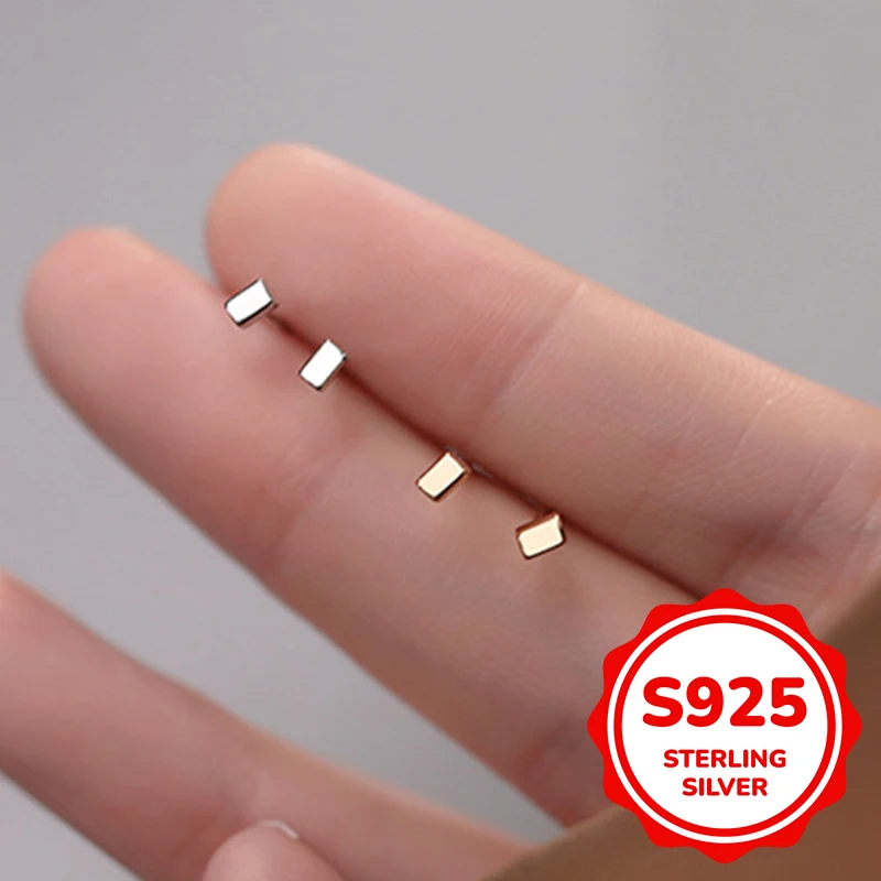 

s925 sterling silver gloss square earrings for women mini stacking light luxury classic elegant fashion retro simple casual