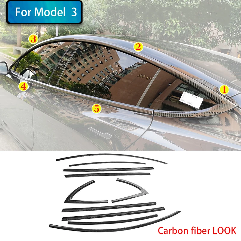 Trim Car Accessories For Tesla Model Y 3 2017-2023 steel Chrome black Carbon Exterior Window Molding Strip Sill side Cover