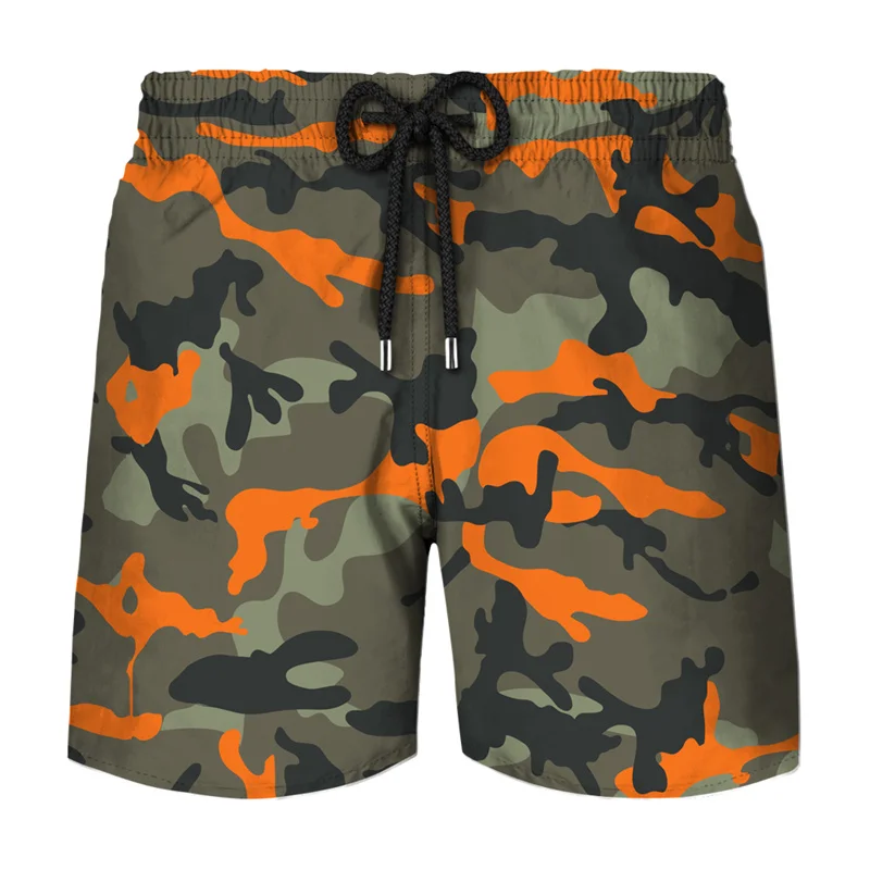 Camouflage Graphic Beach Shorts Men 3D Camo Gothic Skull Printed Swimming Trunks Sohier Army Vetern Military Fashion Short Pants