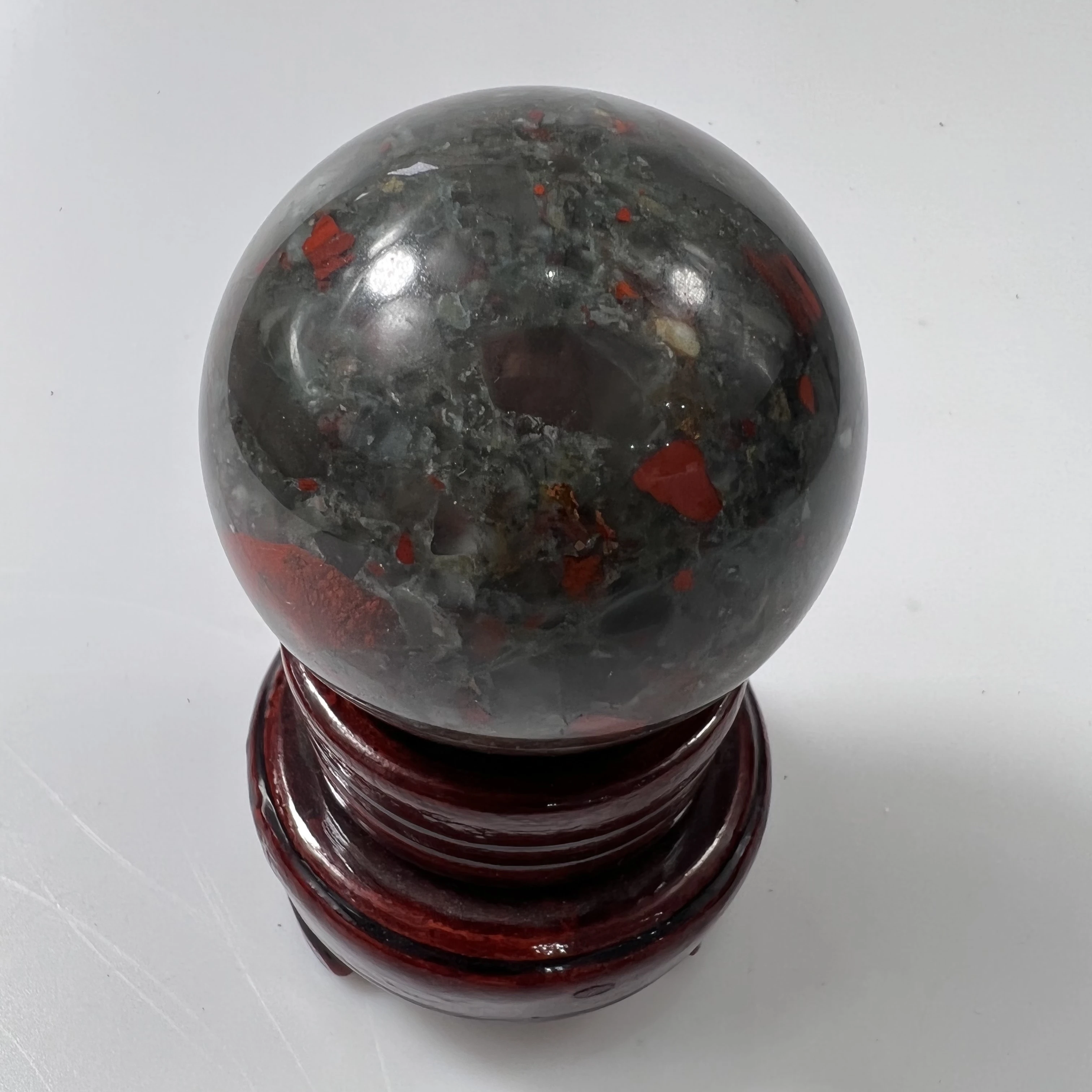 

Natural Blood Stone Reiki Healing Crystal Sphere Hand Massage Ball Feng Shui Home Decoration