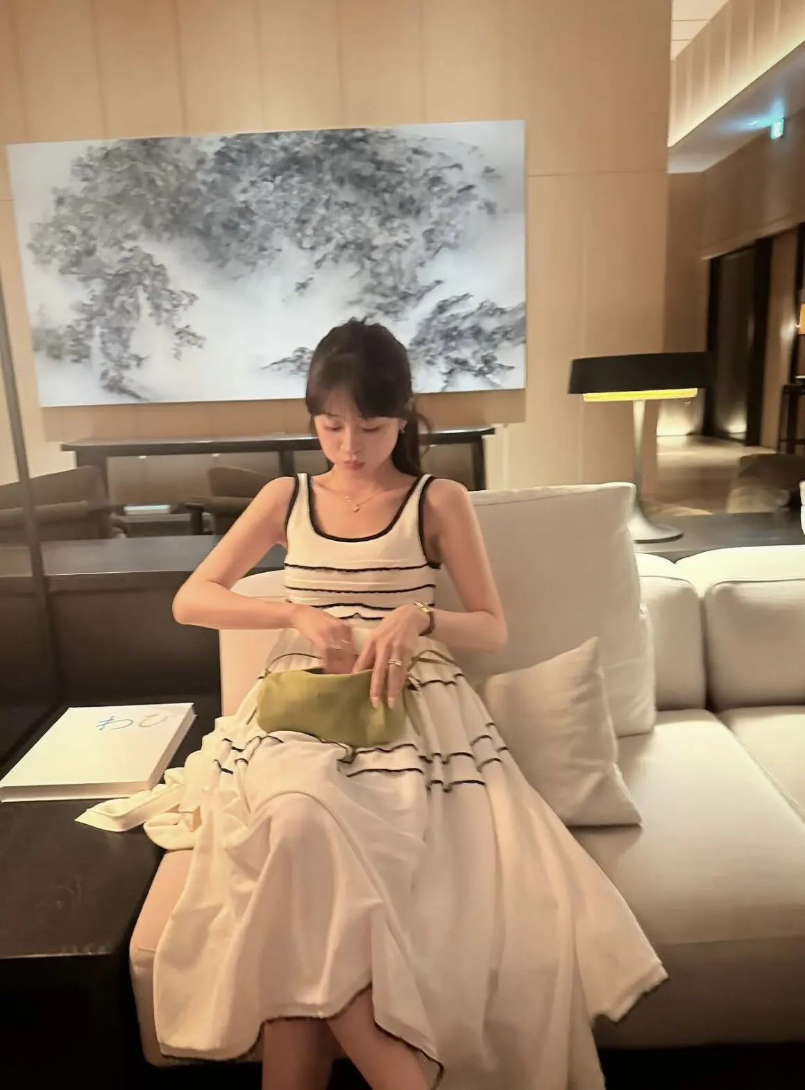 Japanese 2026 Color Matching Ruffle Lace Gentle Temperament Knitted Dress Summer Casual High Waist Sleeveless Black Dress Women