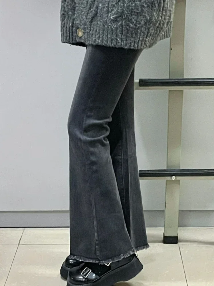 Moda jeans feminino primavera alargamento denim calças estilo coreano all-match cintura alta magro feminino sólido harajuku popular chique elegante