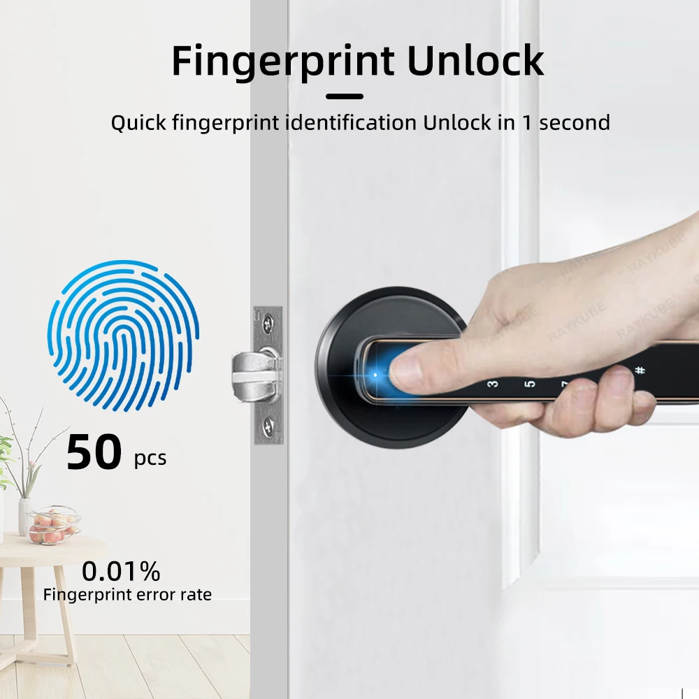 RAYKUBE M3-S Tuya Digital Fingerprint Door Lock Electronic Lock with Password/Key/Smartlife/Tuya APP Remote Unlock For Bedroom