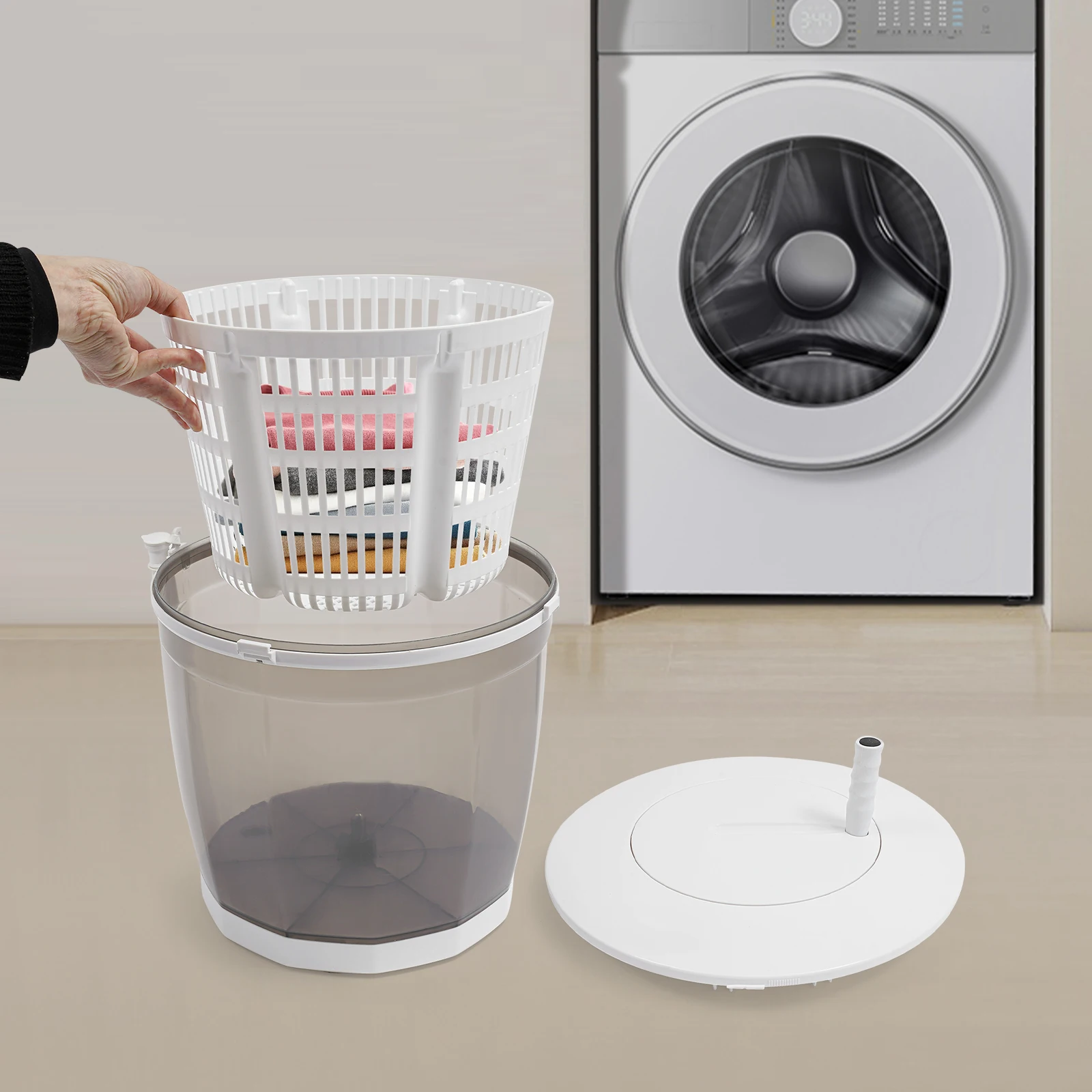 

2 in 1 Non-Electric Washing Machine, Compact Washer Spin Dryer, Hand Washer with Alignment-free Lid for Underwear, Socks, Towels