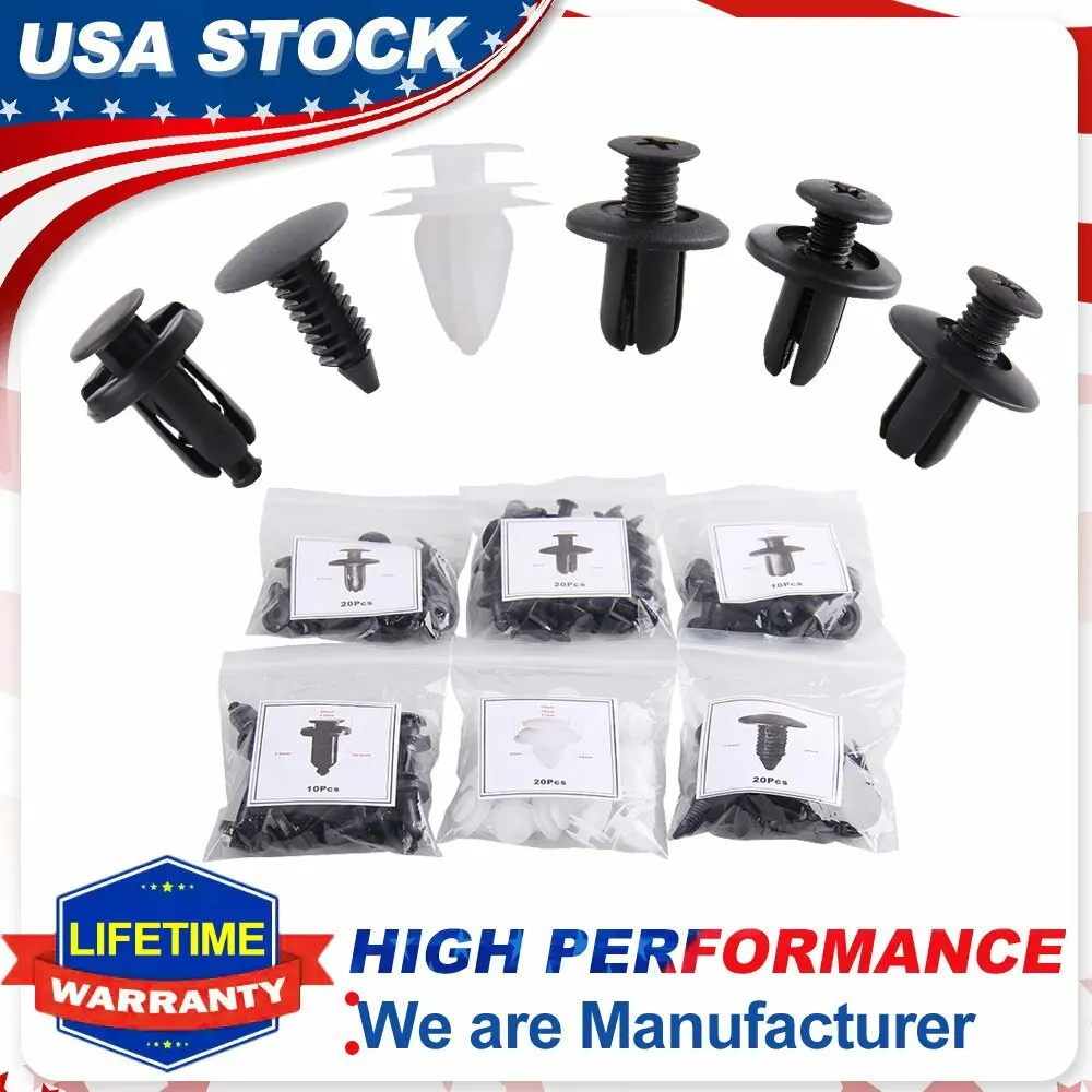 

100 Clip Trim Auto Push Pin Rivet Bumper Fastener Door Panel Retainer Assortment