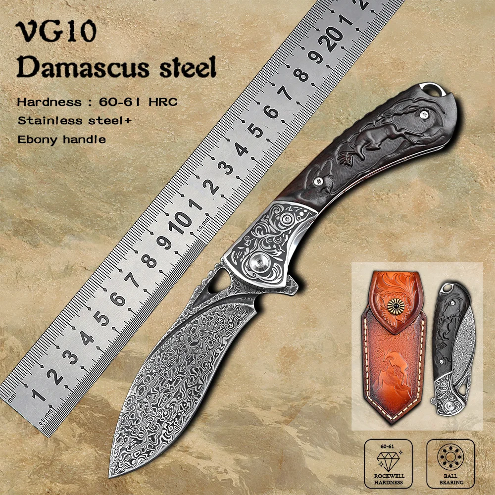 

VG10 Damascus Steel Outdoor Utility Hand Tool Survival Hunting Folding Knife Camping EDC Self Defense Pocket Knives Tactical