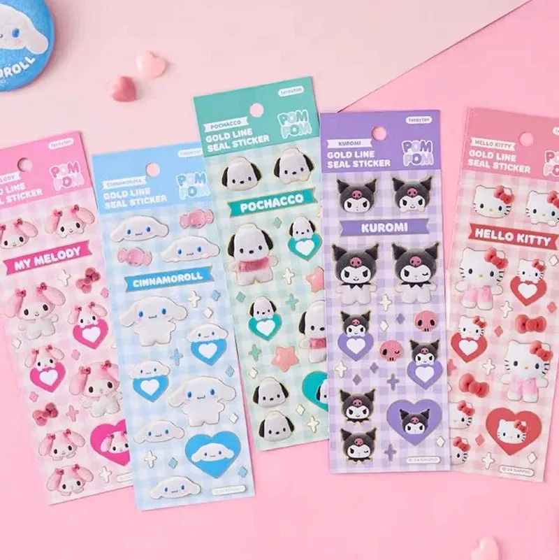 New Sanrio Ribbon Laser Bling Stickers Cartoon Kuromi Cinnamoroll Scrapbook Stickers DIY Photo Frame Decoration School Supplies