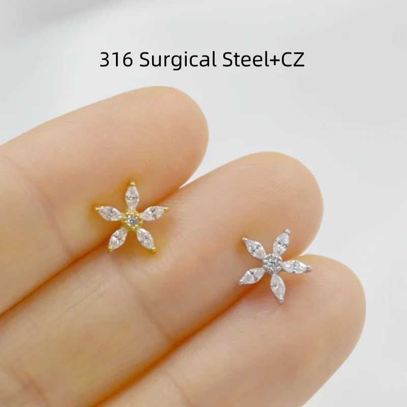 20pcs/Lot 16G 316 Surgical Steel Piercing Steel Flower Piercing Lip Bar piercing Labret ring Ear Helix Tragus Cartilage Stud