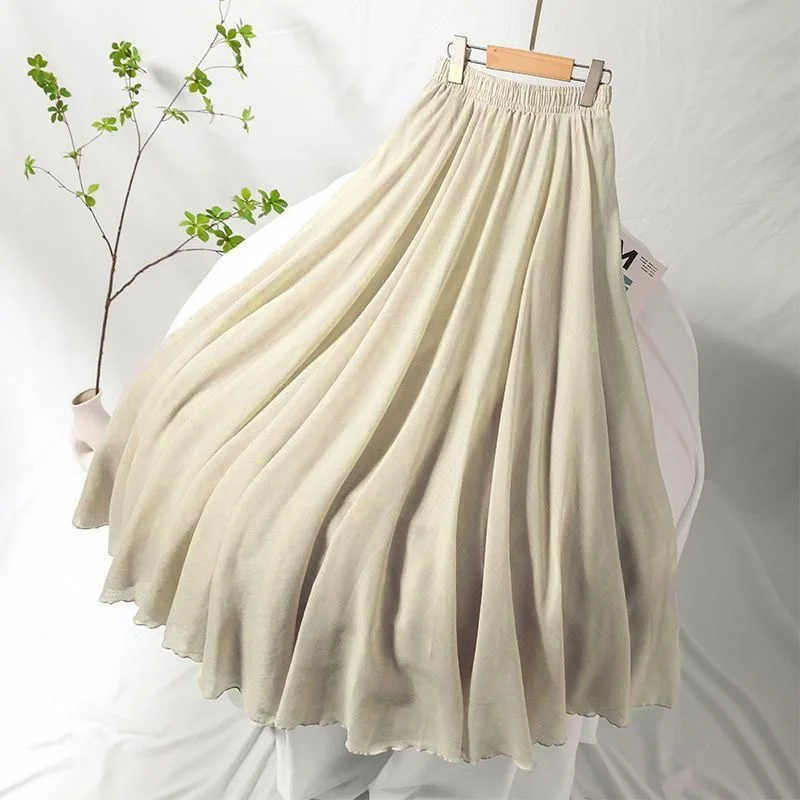 4 Color Mori Girl Literary Cotton Linen Dress Elastic Waist A-line Expansion Skirt Solid Color Ethnic Style Women Long Skirts
