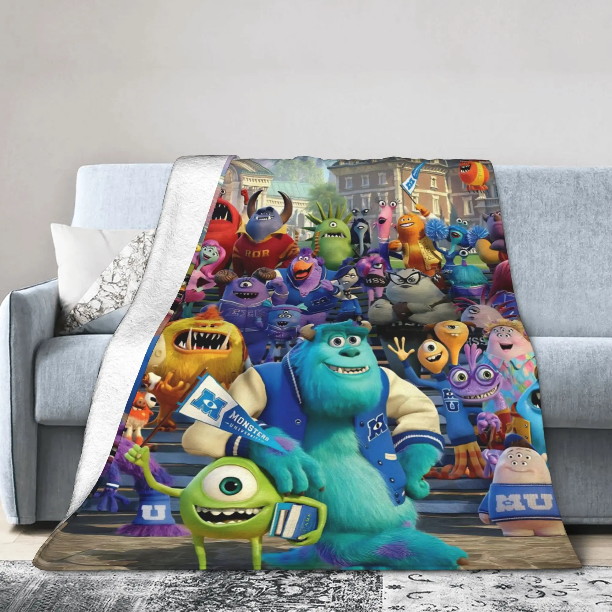

Monsters Inc Sulley Mike Knitted Blankets Fleece Funny Cartoon Warm Throw Blankets for Airplane Travel Quilt Multi-function