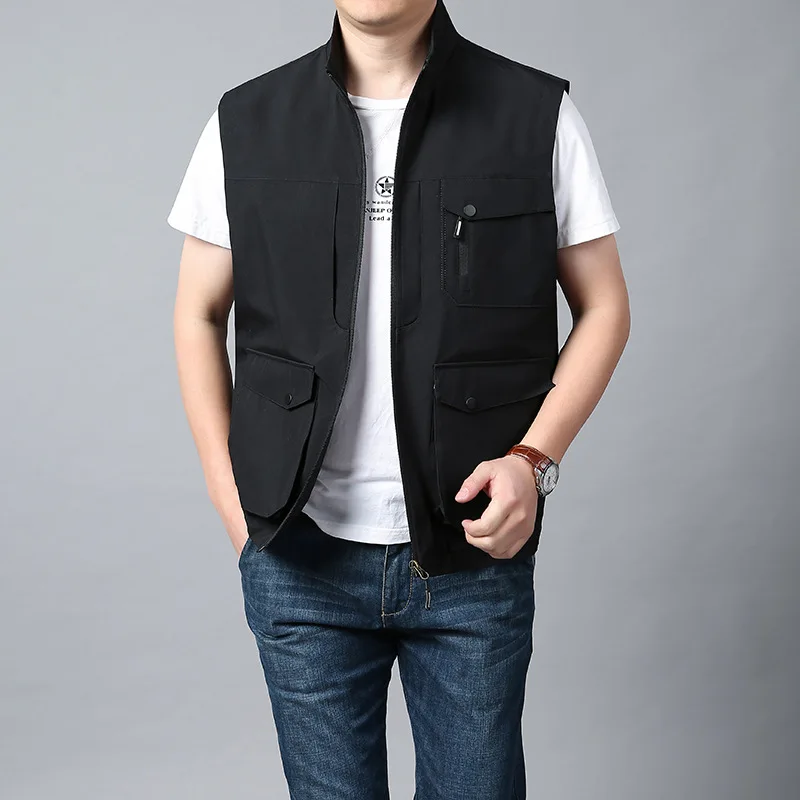 Spring Autumn Multi-Pocket Sleeveless Vest Men's Outdoor Casual Jacket