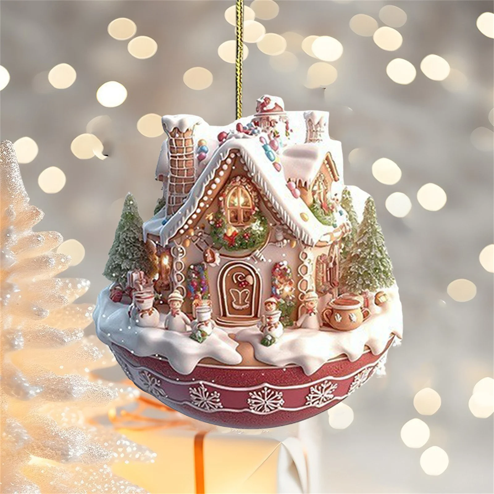 2D عيد الميلاد قلادة الزخرفية رائعة عيد الميلاد ندفة الثلج منزل فنجان القهوة معلقة للمنزل سيارة ديكور الطرف الديكور الدعائم