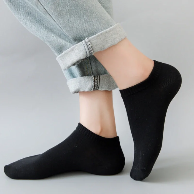 5/10Pairs Women Men Socks Low Cut Breathable Business Boat Sock Solid Color Comfortable Ankle Thin Casual White Black Summer