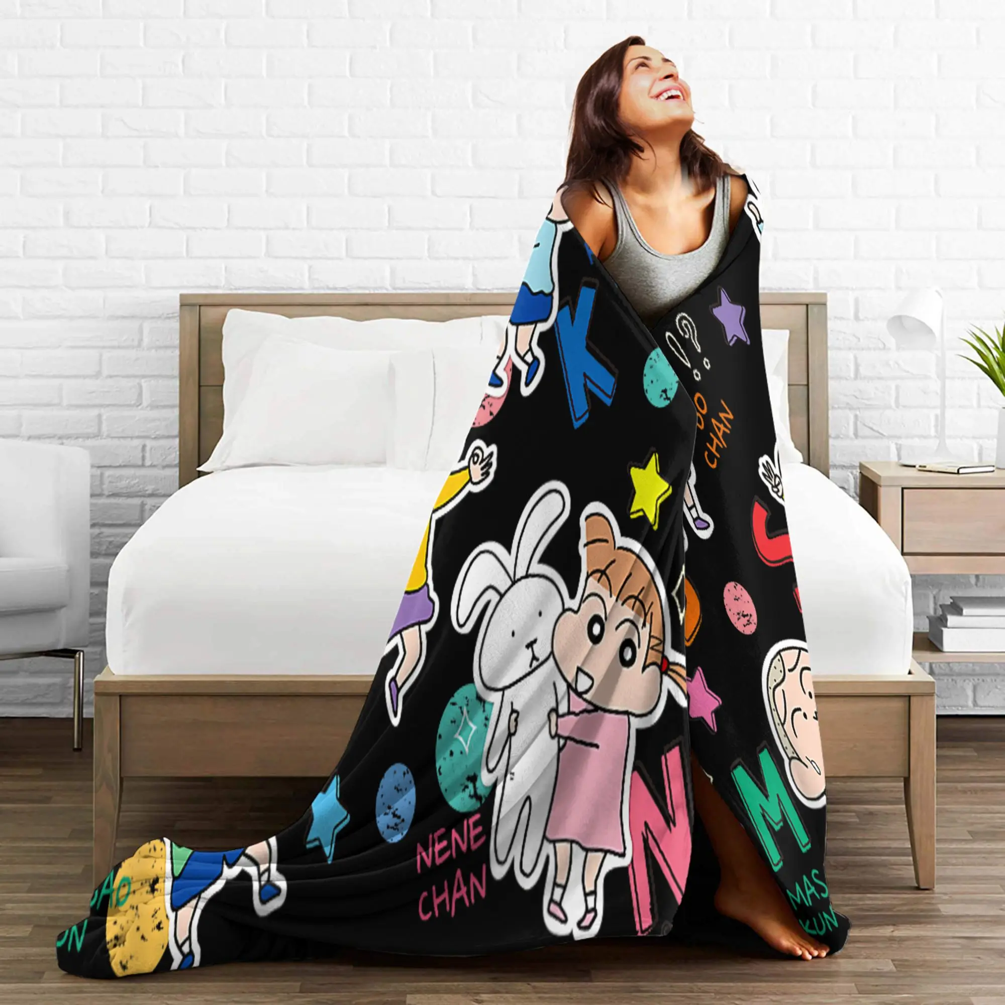 Crayon Shin-chan Wool Blankets Satou Masao Nini Tooru Bochan Custom Throw Blanket for Home 150*125cm Bedspreads