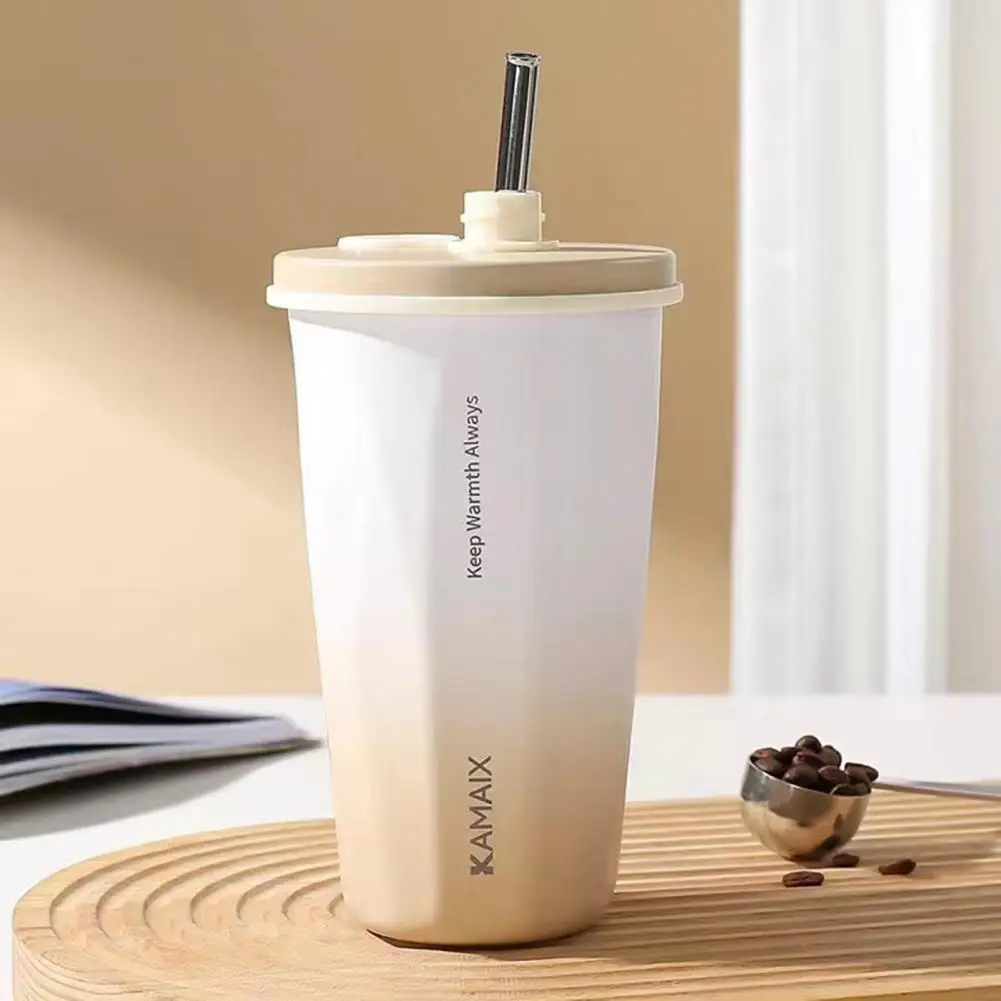 Magnetic Lid Coffee Cup Insulated Stainless Steel Coffee Tumbler with Straw 600ml Thermal Cup for Work Home for Travel