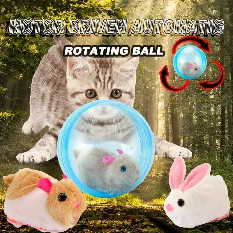 Electric Rabbit Hamster Rolling Ball New Popular Playing Cat Electronic Plush Dog Cat Machine Pet ToysChristmas Halloween Gift