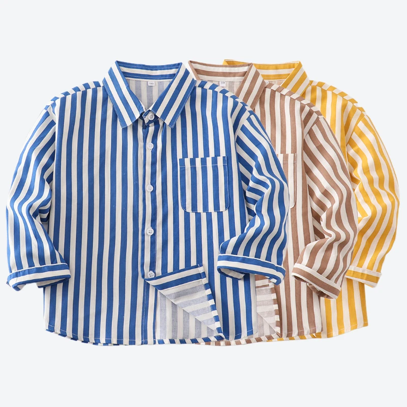 

Boys Striped Shirt Long-Sleeve Stylish Cotton Blouse Spring Summer 2025 Casual Daily Kids Tops Clothes 2-7 Years Teens Costumes