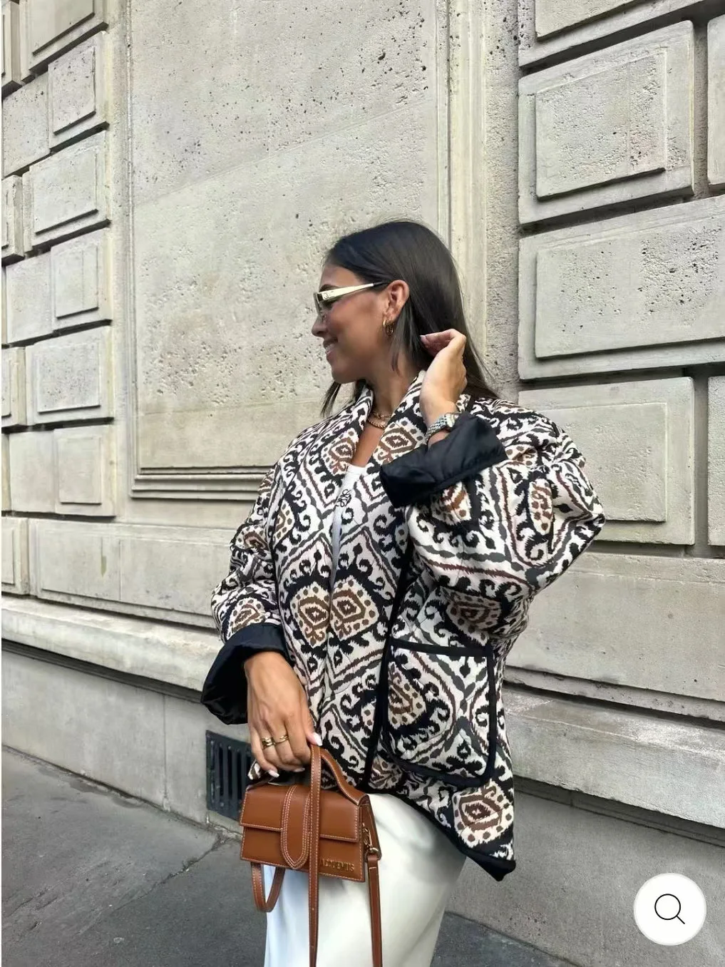 2025年新作ファッションカジュアル万能秋冬新商品レディースプリントゆったりコットンカーディガンコート