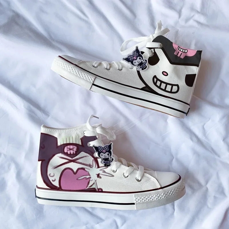 

Spring Autumn Kuromi Print New Soft Girl High-top Canvas Shoes Girl Heart Graffiti Hand-painted Cute Fairy Canvas Shoes Women