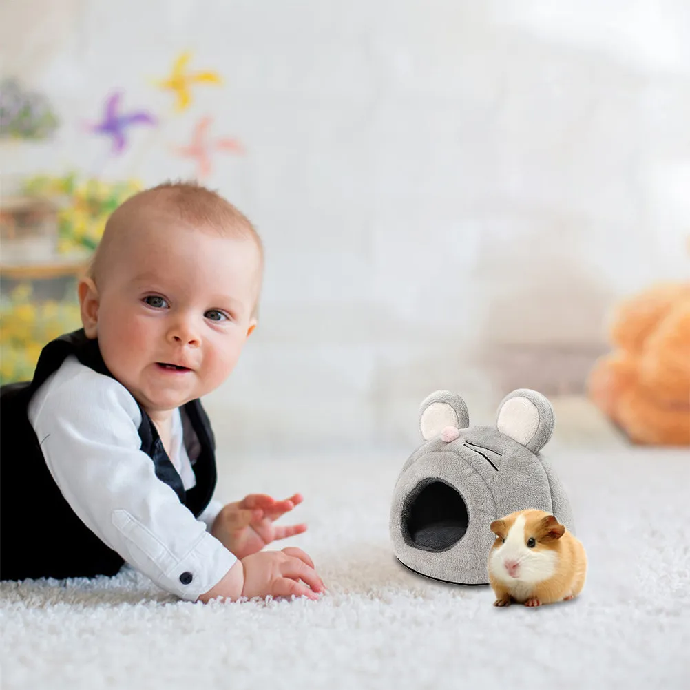 Adorable Cartoon Rat Shape Small Pet Hideout Warm Cozy for Hamster Guinea Pig Chinchilla Hedgehog Rat Mouse Nest Bed Cave