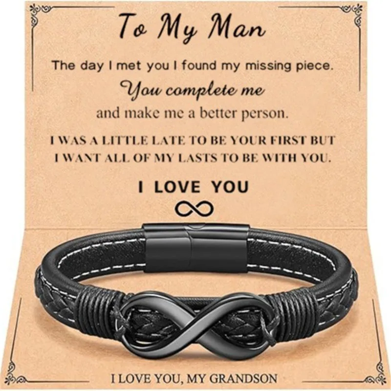 Stainless Steel Gift - To My Man Infinity Braided Leather Bracelet - To My Husband Bracelet, Fathers Day Gift, Christmas Gift