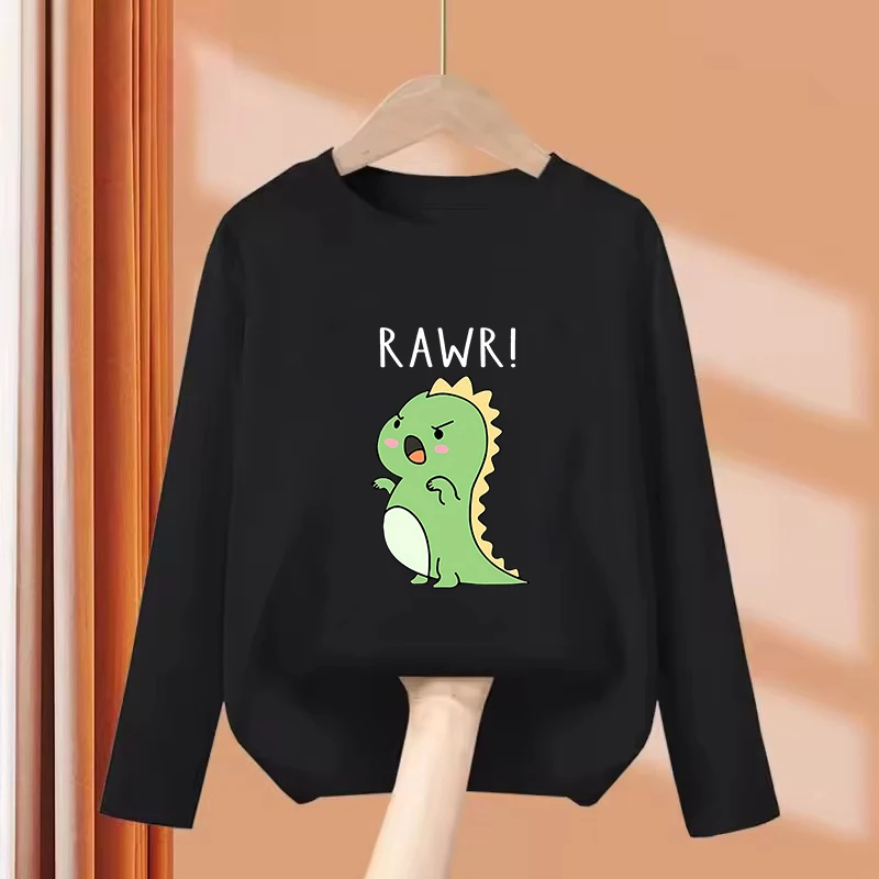 Long Sleeve Funny Dinosaur T Shirts Graphic Kids Children's T-shirt Boys Girls Summer Spring Casual Top Tee Shirt Cartoon