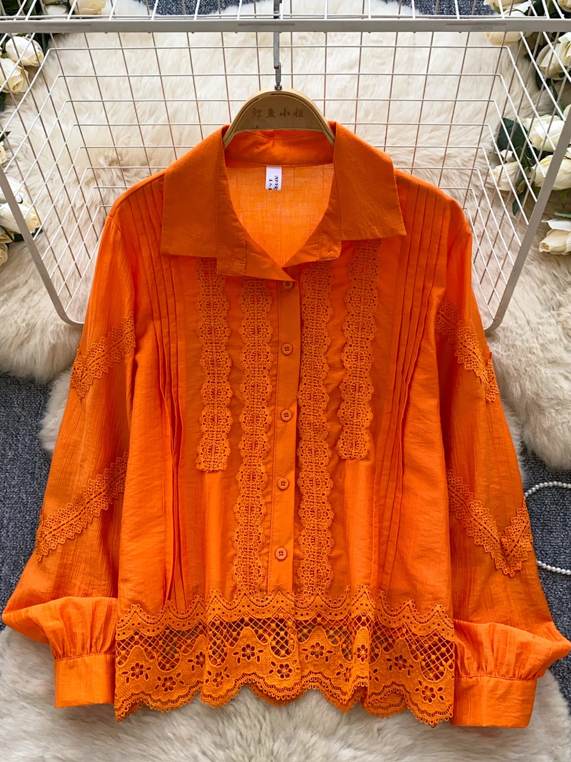 

Romantic Style Heavy Embroidery Lace Personality Women's Long Sleeve Loose Cardigan Commute Top Korean Version Polyester Fiber