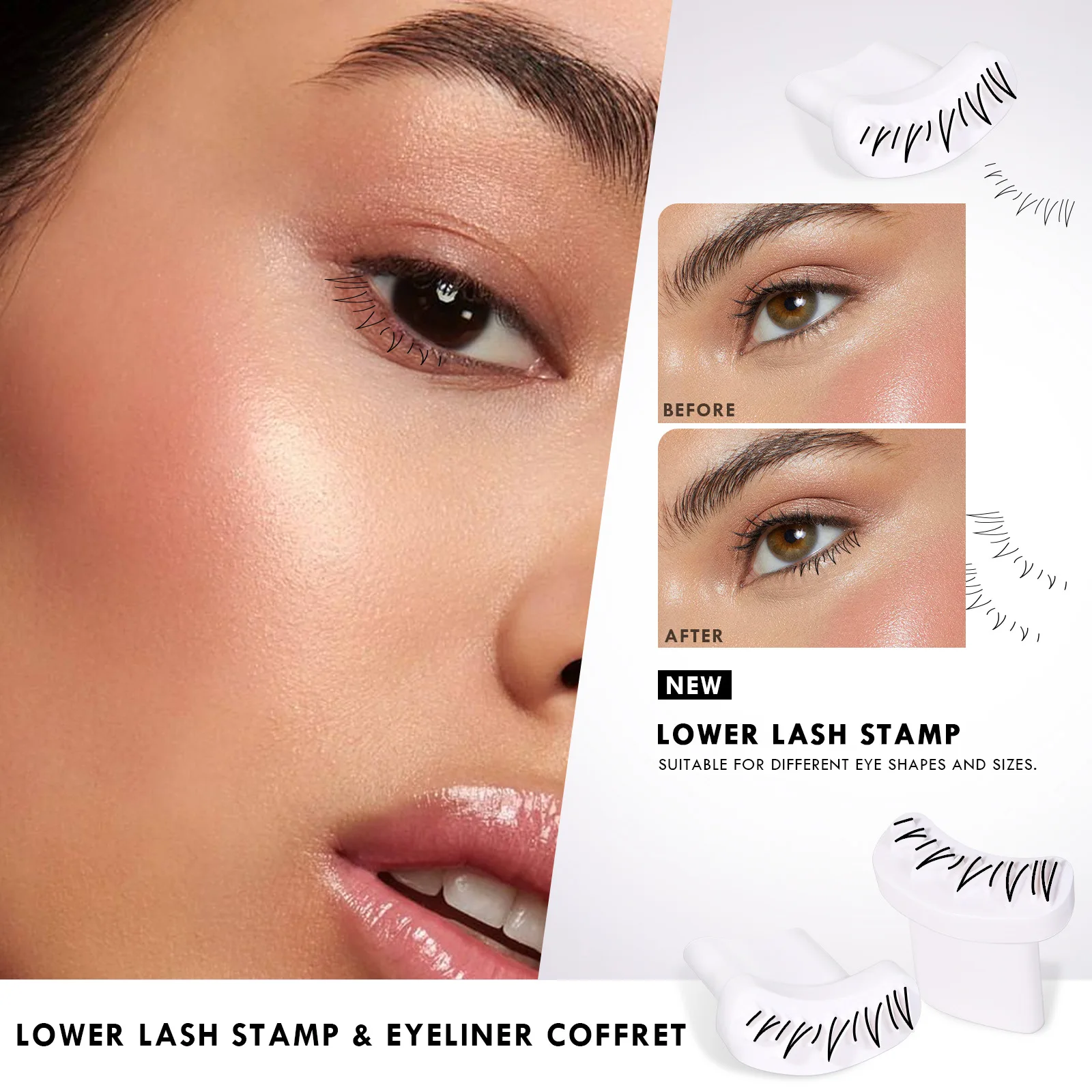 하부 속눈썹 스탬프 키트, 원스탬프 자연스러운 방수 인조 속눈썹 효과, 초보자용 스탬프 펜 및 잉크 포함 사용하기 쉬운 메이크업 도구