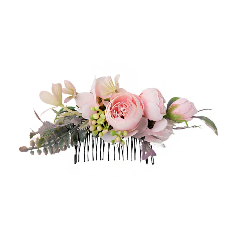 BOHO Bride Artificial Flower Hair Comb for Women Bridal Wedding Tiara Head Ornaments Headdress Hair Pin Hair Accessories Jewelry