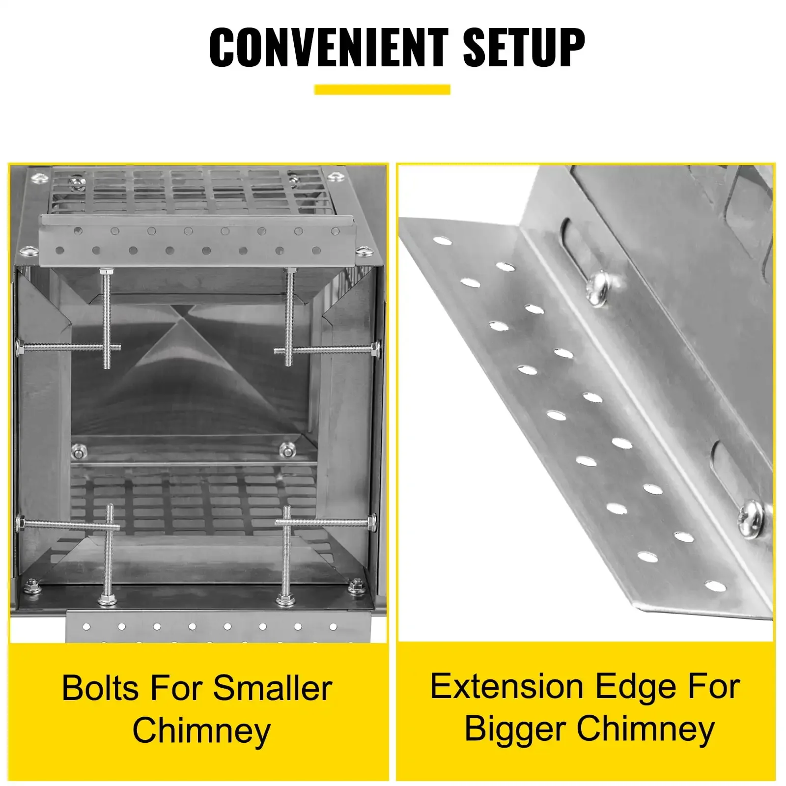 Tapa de chimenea, tapas de chimenea de 8" x 8", cubierta de chimenea de acero inoxidable 304, pararrayos de metal ajustable con