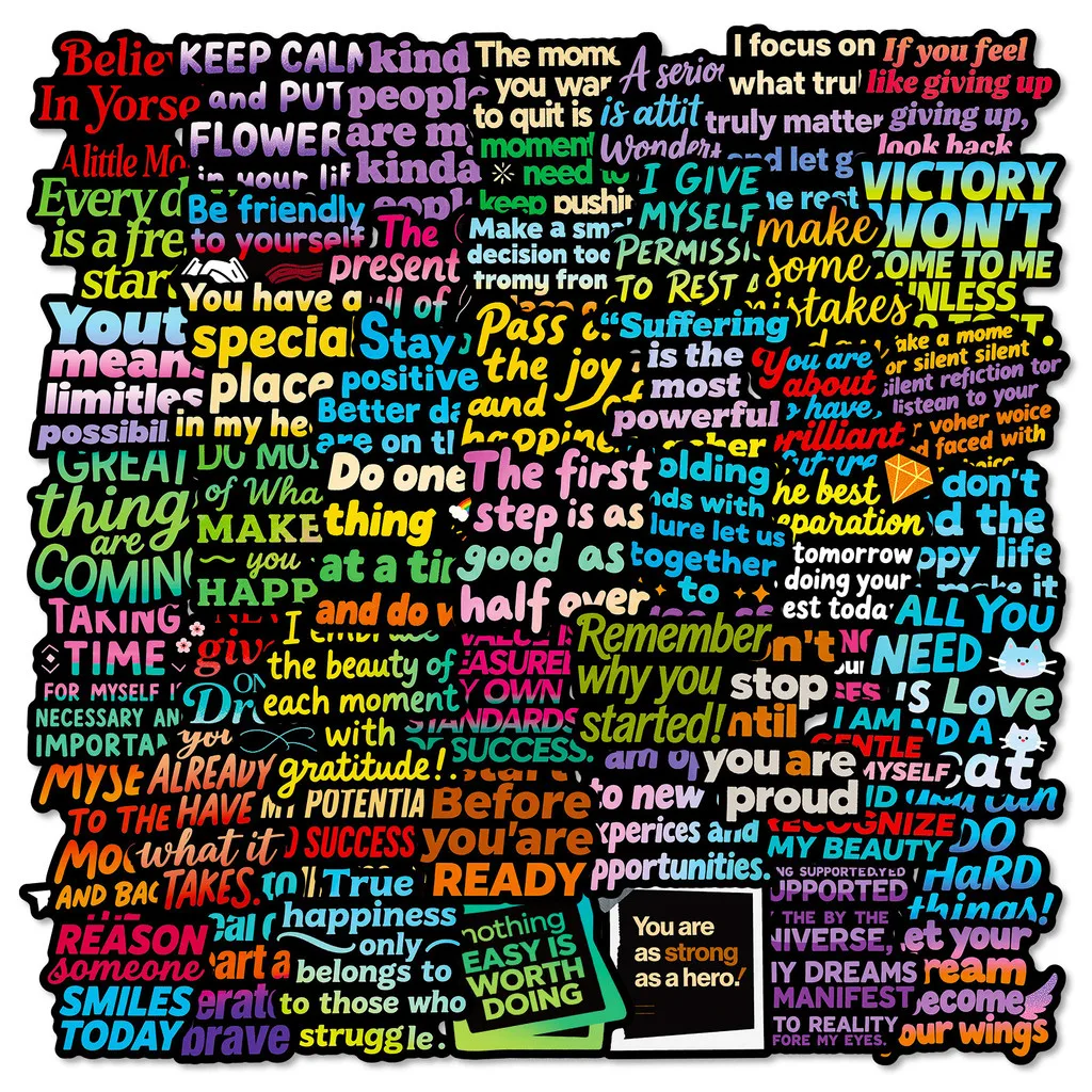56Pcs Dark-Colored Text Graffiti Stickers - Inspirational Positive Energy Decals with Colorful Text Golden Memory Stickers Store