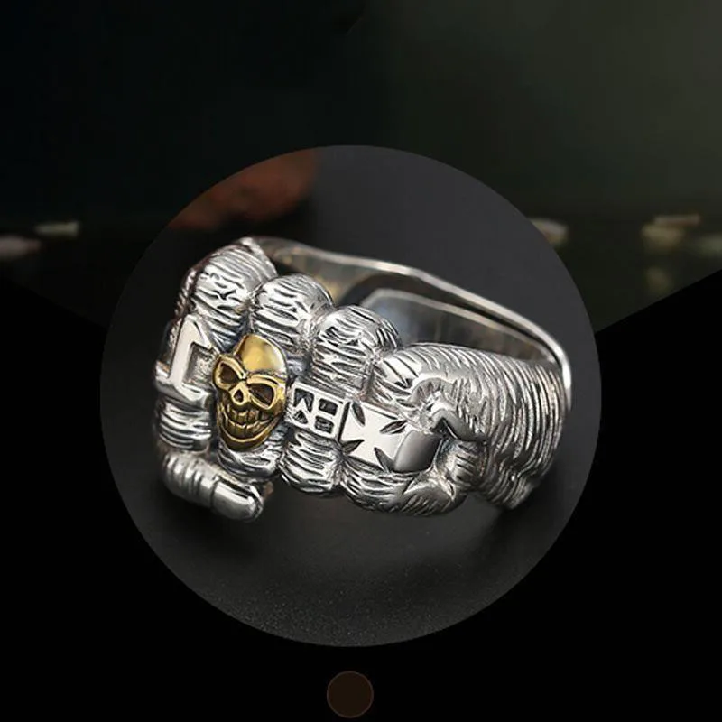 Vintage Skull Fist Rings for Women Men Trendy Exaggerate Hip Hop Rock Jewelry Gift Ring Adjustable