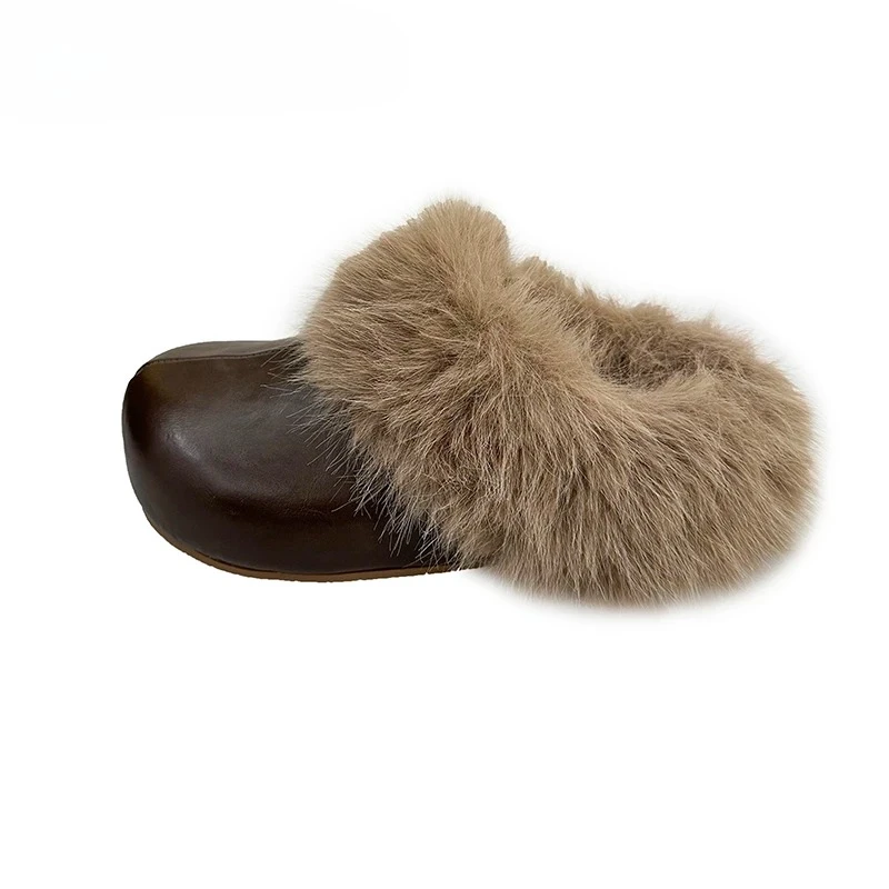 خمر سميكة وحيد النساء الفراء البغال النعال الراحة الدافئة فستان قطني أحذية الخريف الشتاء السيدات موجزة في الهواء الطلق الانزلاق على الشرائح #6