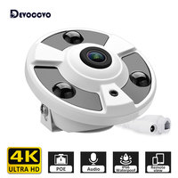 8MP 4K Ultra HD Fisheye IP Camera 180 Degree Wide Angle Panoramic Security Camera POE Audio Network IP Video Surveillance System