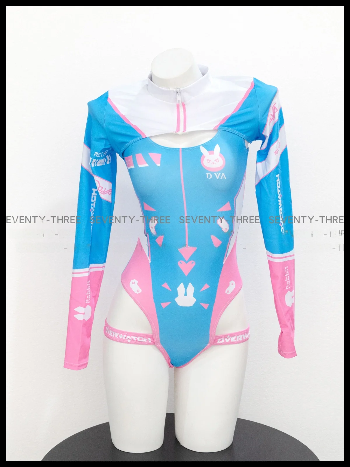 

Cute Pink Blue Hollow out Body Suit Two Piece Set Sexy Pure Desire Sle V Ne Long Sve Polyester Fabric Cartoon Print