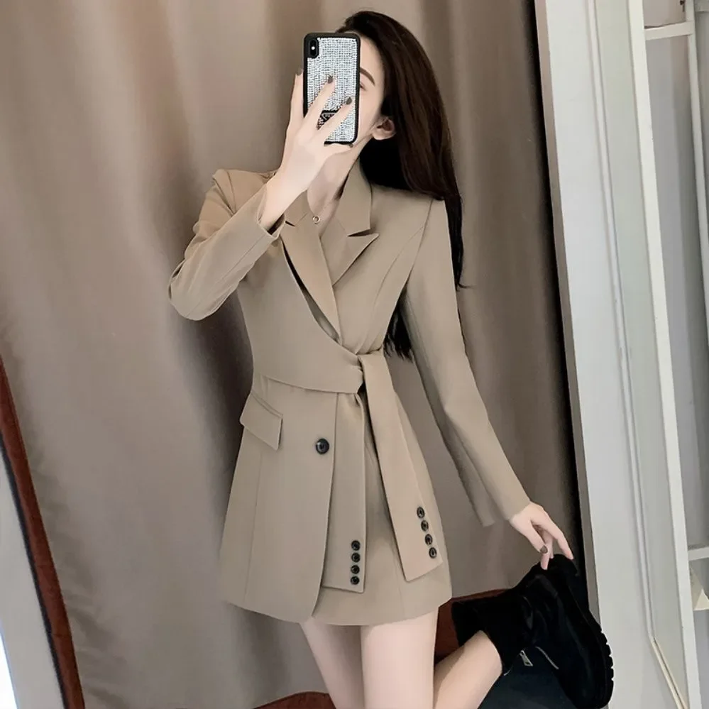 

Весенне-осенний новый шикарный пиджак, ветровка, женское пальто, дизайнерский костюм средней длины со шнуровкой на талии, утягивающий костюм, топы