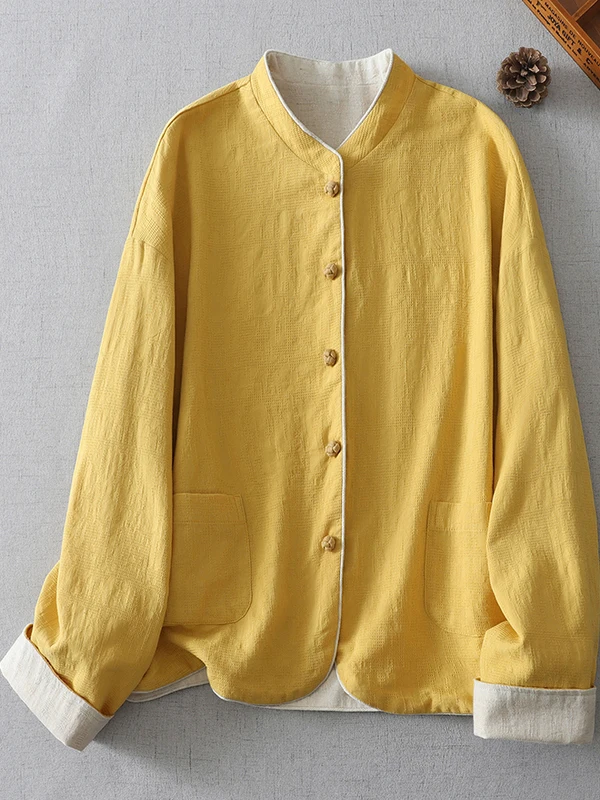 Double-Sided Double-Wear Retro Chinese Sle ort Jaet Large Size Women's Faionable Collar Embroidery Color Blo Outerwear