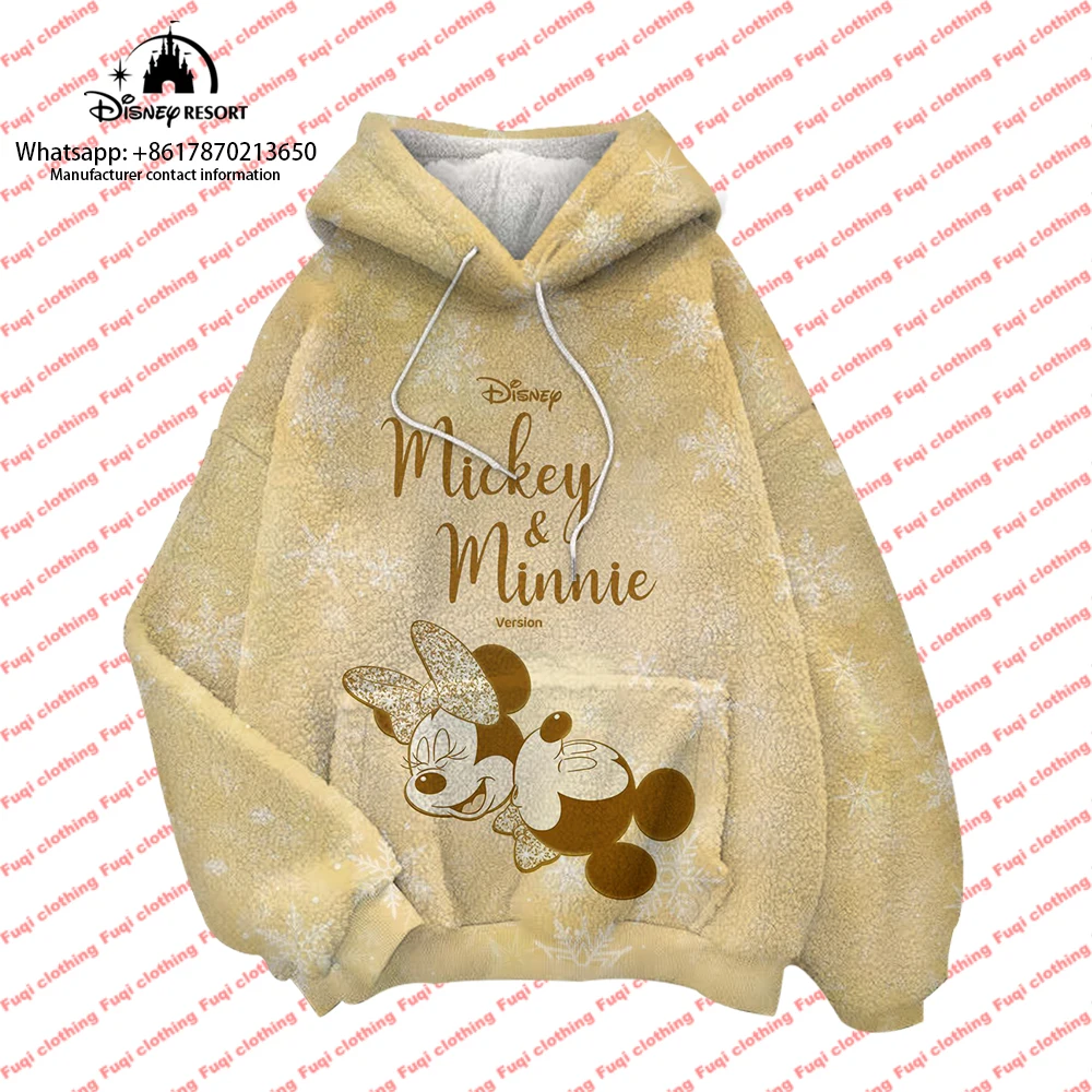 

Fashion Loose Comfortable Hoodies Women Flannel Sweatshirt Winter Mickey Minnie Cartoon 3D Printed Blanket Pullover 2024