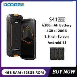 DOOGEE-teléfono inteligente S41 Plus, móvil resistente, 4G, 5,5 pulgadas, HD, ocho núcleos, 4GB + 128GB, cámara de 13MP, Android 13, batería de 6300mAh, NFC