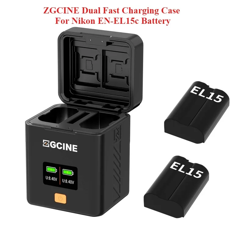 

ZGCINE PS-EL15 USB-C PD Dual Fast Charging Case For Nikon EN-EL15c Battery Charging Smart Battery Charger Box SD/TF Storage
