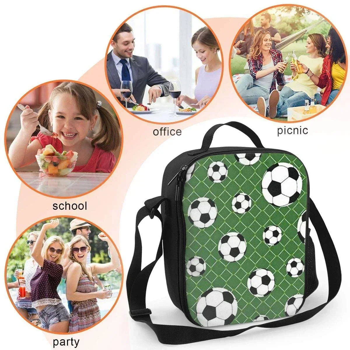 Football Insulated Lunch Bag For Men Women Adult,Office Work Picnic Hiking Beach Lunch Box