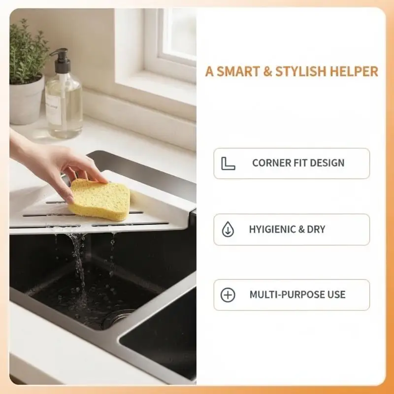 (Kitchen Sink Corner Storage Rack With Quick Drainage Space Saving Design For Kitchen Sponges Scrubbers Use)