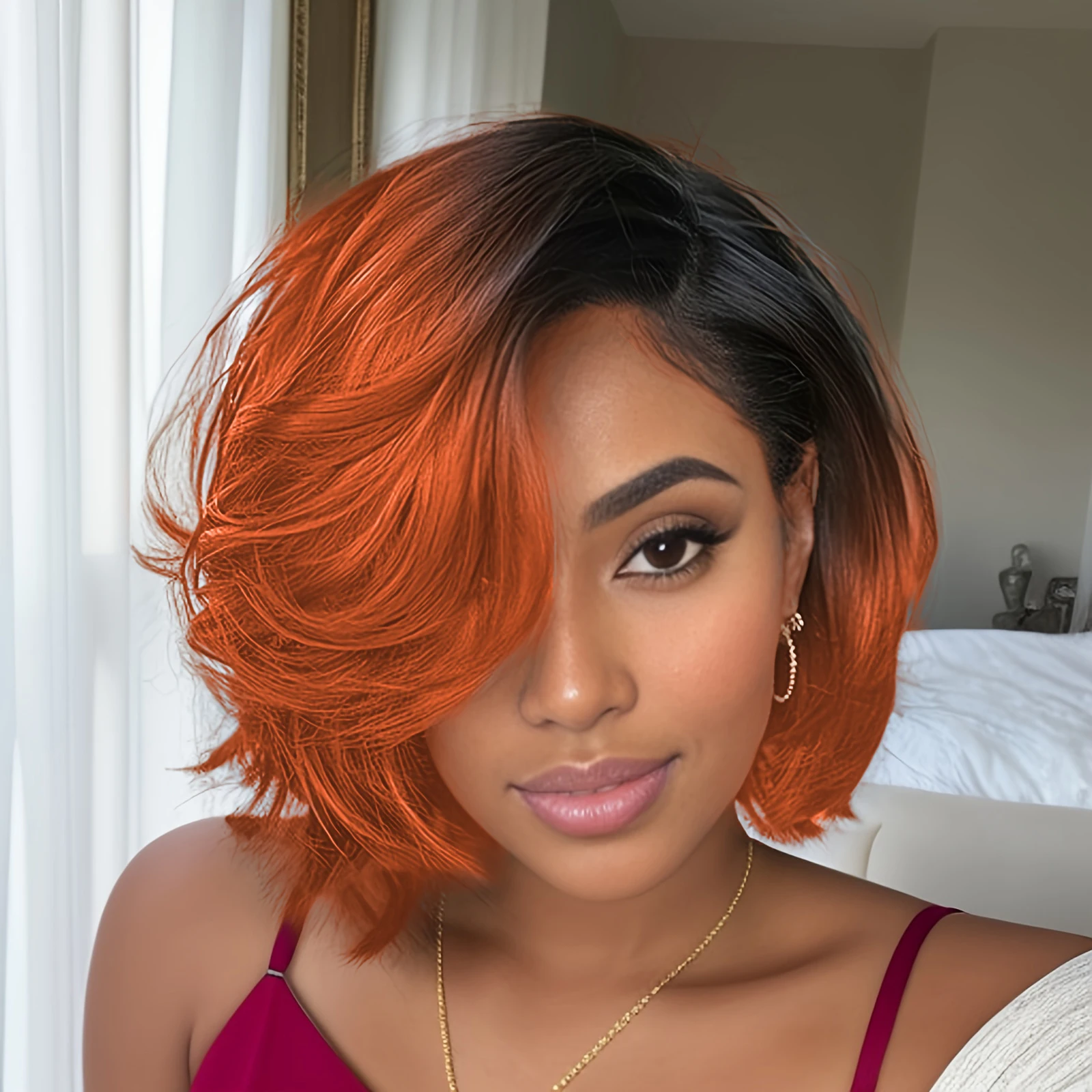 人毛ウィッグ女性のためのストレートボブウィッグ 13 × 4 レースフロント透明レースナチュラル事前摘み取られたピクシーカットナチュラルカラーブラウン 1