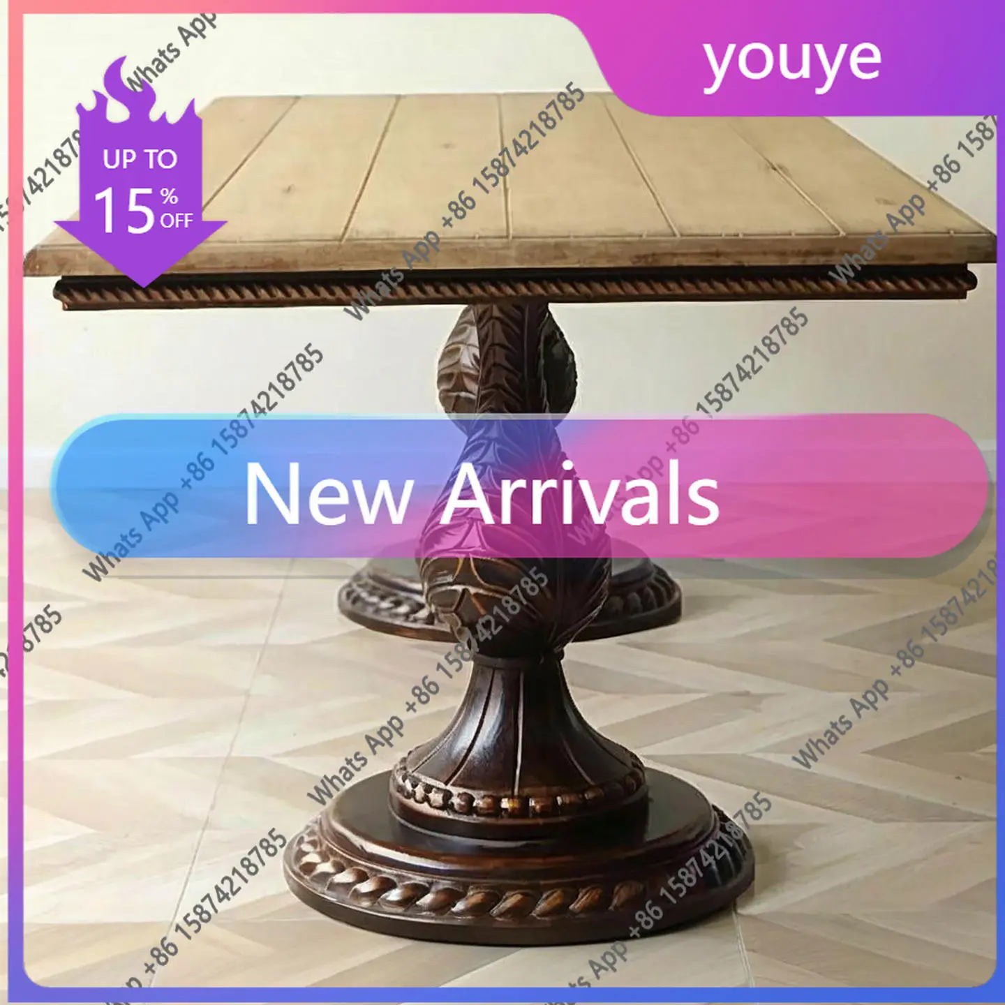 N64 American carved solid wood dining table French villa restaurant B & B old rectangular dining table household dining table co