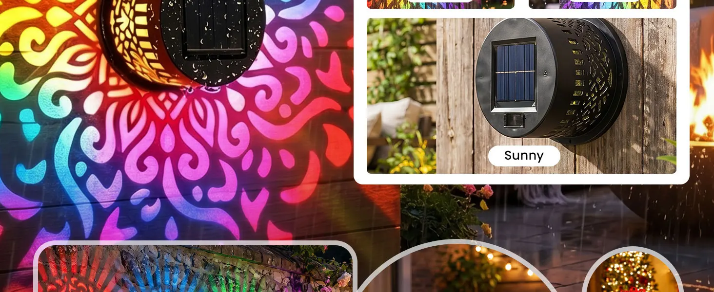 Solar-Diamant-Projektions-Wandleuchten, Wasserdichte LED-Zaunlampe, Kabellose Außendekoration für Garten, Rasen, Veranda und Flur – Detail 9