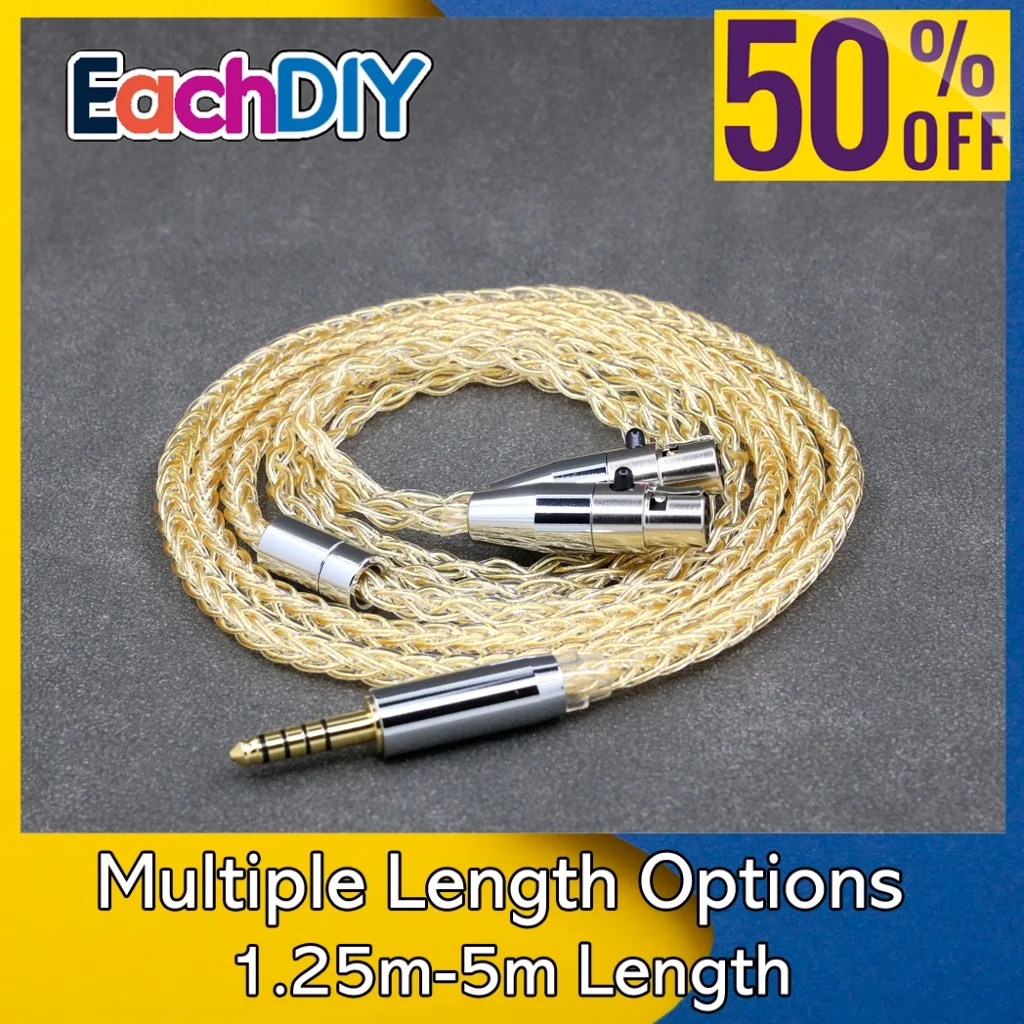 

8 Core 99% 7n Pure Silver 24k Gold Plated Earphone Cable For Abyss AB 1266 Phi TC Dual Mini xlr 3 pin head(amame) 8805